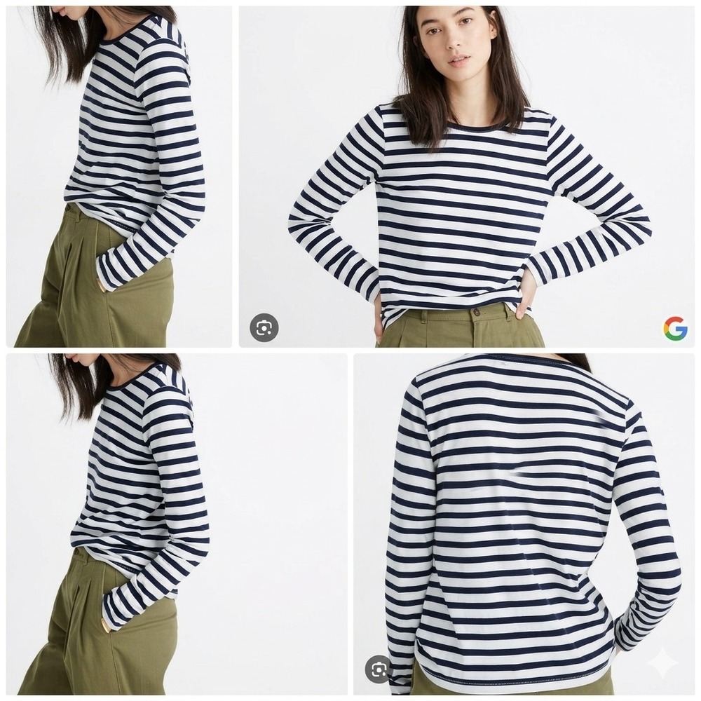 Madewell T-Shirt Womens XL White Black Striped Cotton Long Sleeve Pullover Chic